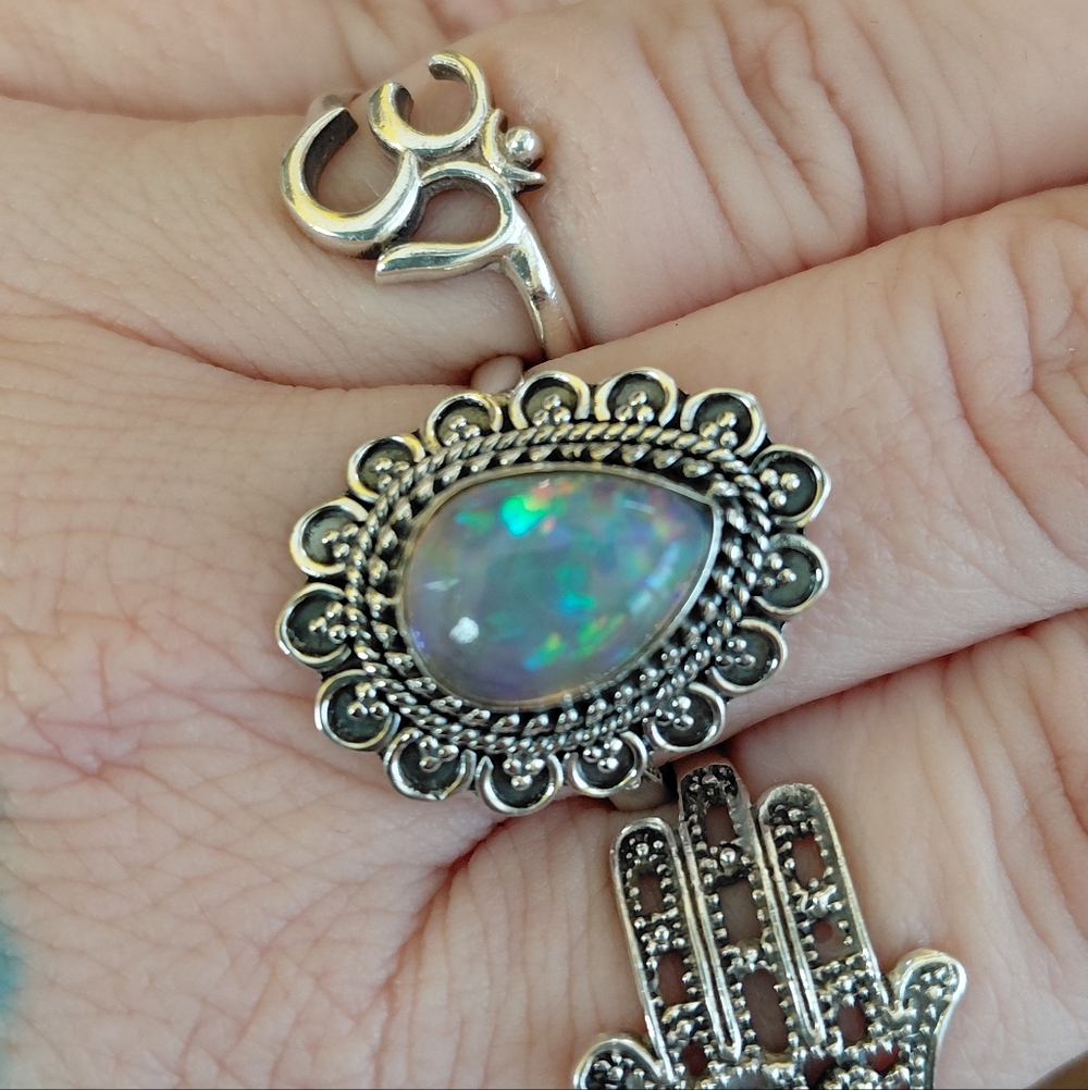 Elegant Ethiopian Opal Silver Ring Size 11 - Picture 9 of 15